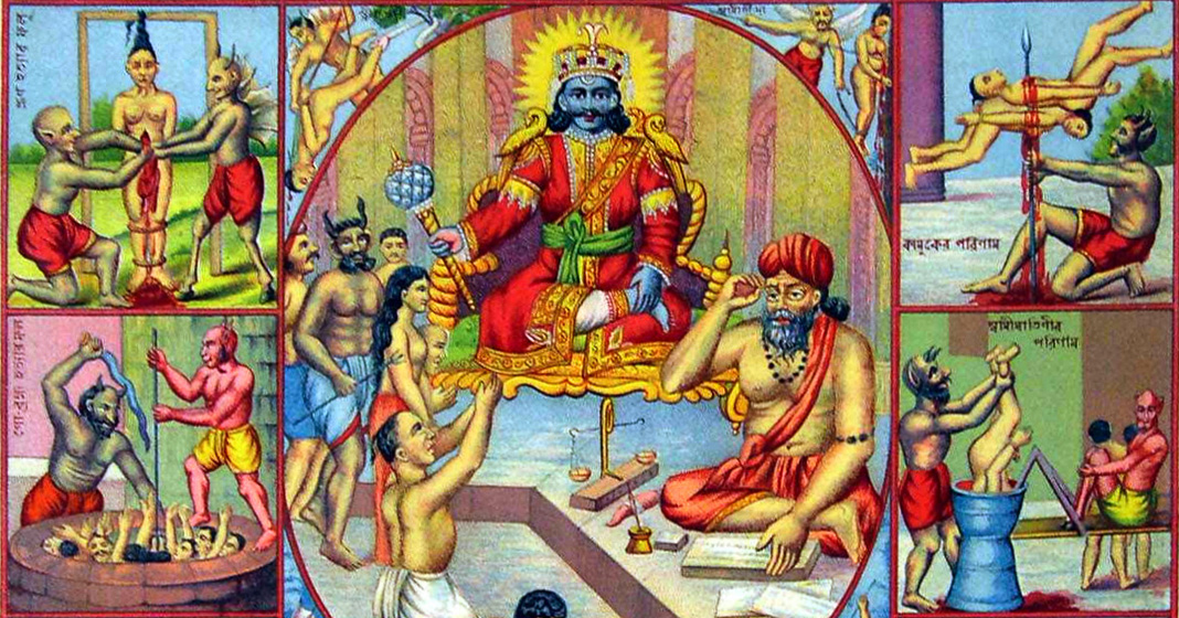 Hell tortures for sinners, litografia a colori tratta da un album di stampe popolari montato su pagine di stoffa