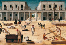 Piero di Cosimo, La costruzione di un edificio, 1490 circa - Tavola Sarasota (FL), The John and Mable Ringling Museum of Art