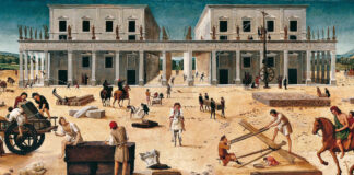 Piero di Cosimo, La costruzione di un edificio, 1490 circa - Tavola Sarasota (FL), The John and Mable Ringling Museum of Art