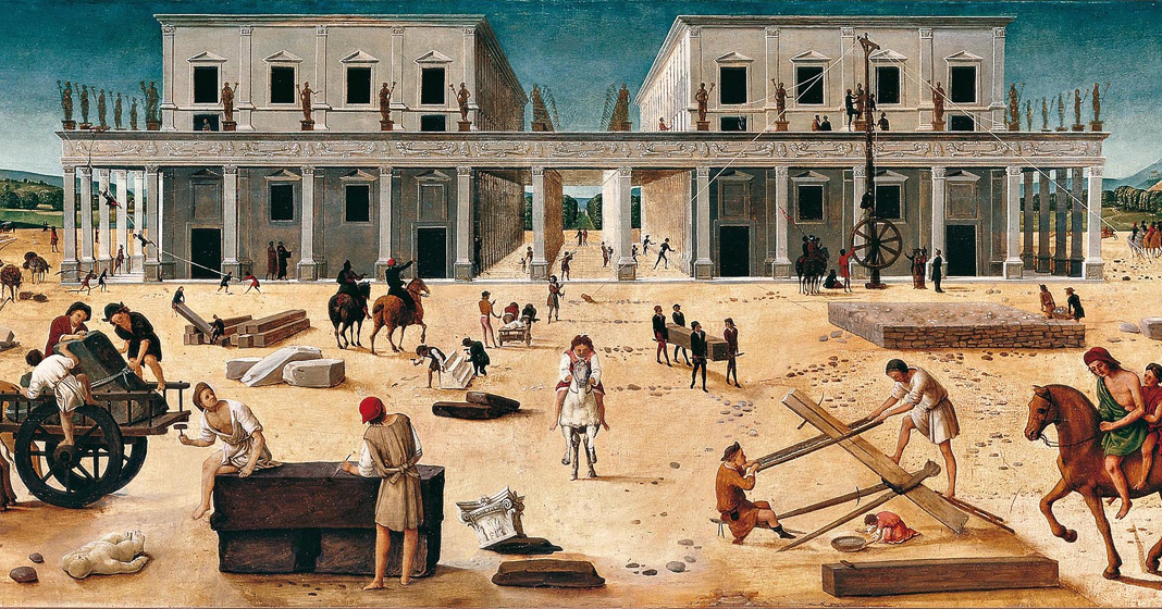 Piero di Cosimo, La costruzione di un edificio, 1490 circa - Tavola Sarasota (FL), The John and Mable Ringling Museum of Art